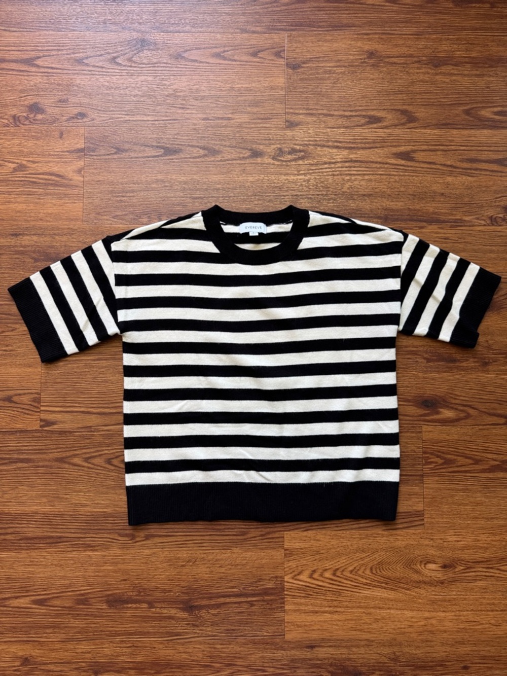 Black and White Striped Short-Sleeve Sweater